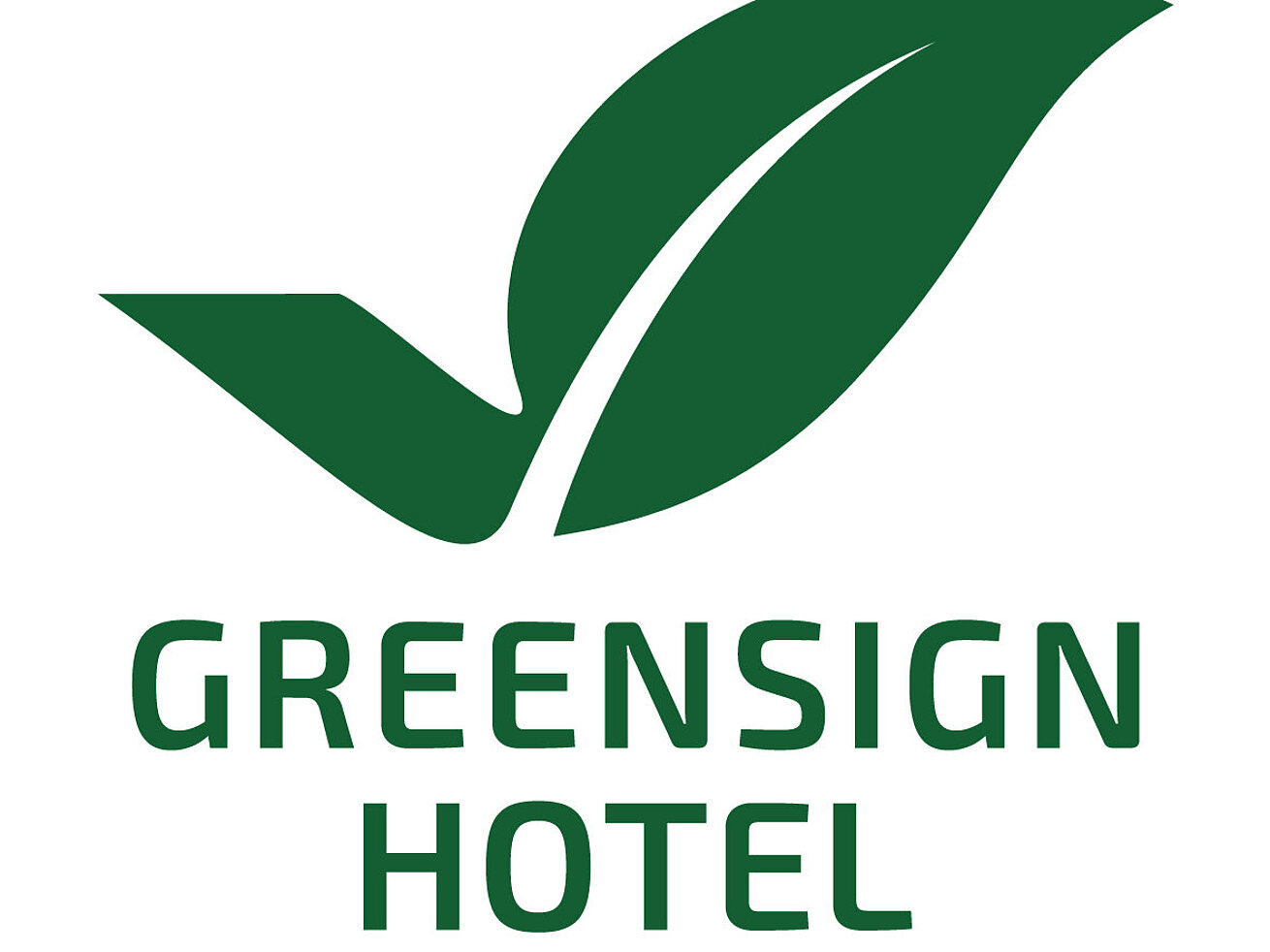 Greensign Hotel sustainability logo Greensign Hotel logo with green leaf symbol on white background