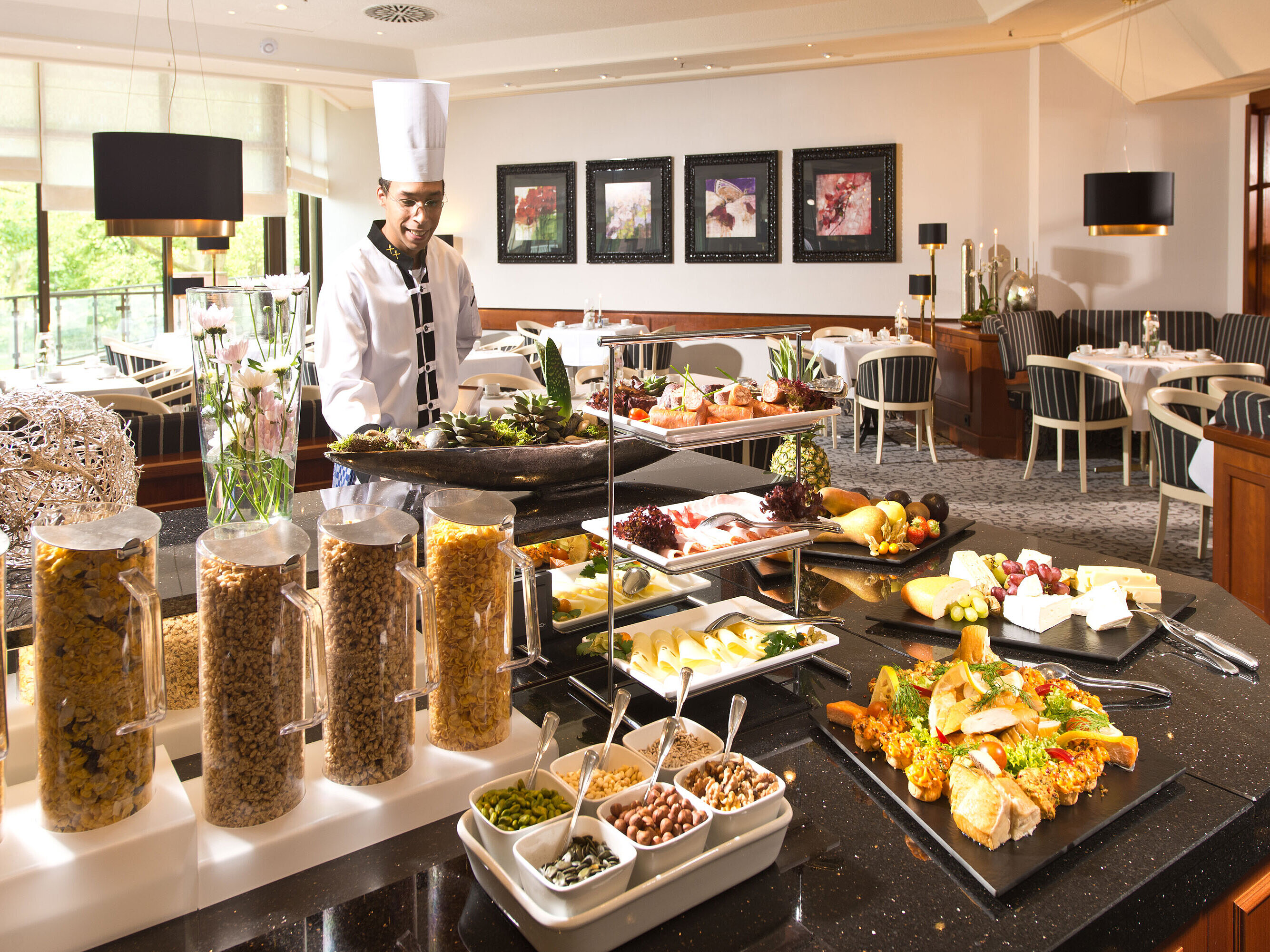 Breakfast buffet Breakfast buffet at Maritim Hotel Bad Homburg with fresh dishes, cereals and a friendly chef.