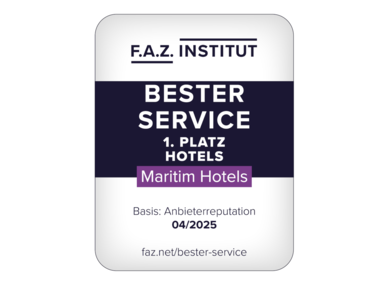 “Best Service” 2025 award for Maritim Hotels FAZ award 1st place Best Service for Maritim Hotels based on provider reputation in April 2025