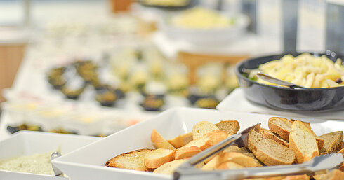 Bread selection Fresh bread, dips and pasta at the buffet at the Maritim Resort Calabria
