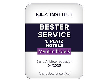 “Best Service” 2026 award for Maritim Hotels FAZ award 1st place Best Service for Maritim Hotels based on provider reputation in April 2026