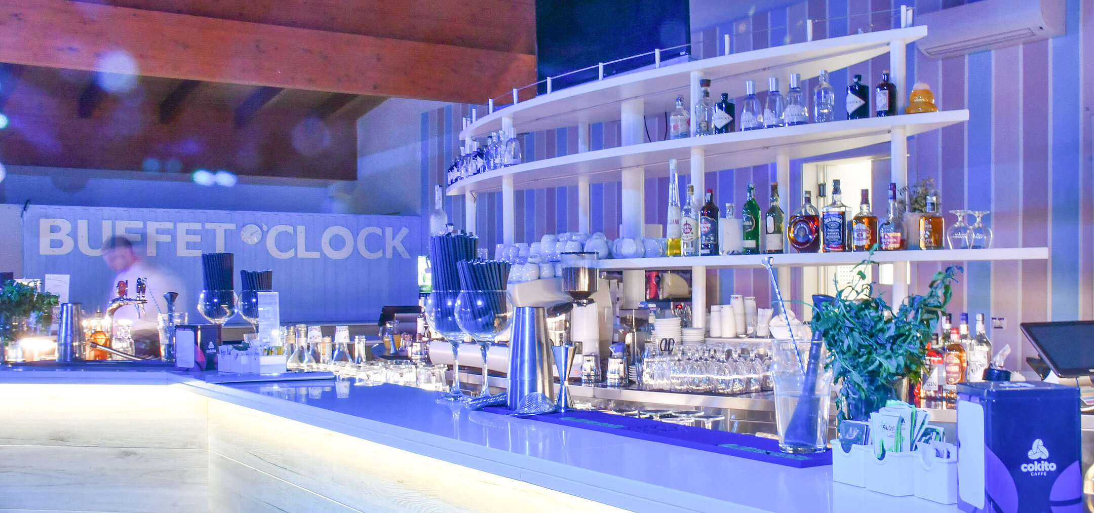 Pool bar  Modern illuminated bar at the Maritim Resort Calabria in the evening